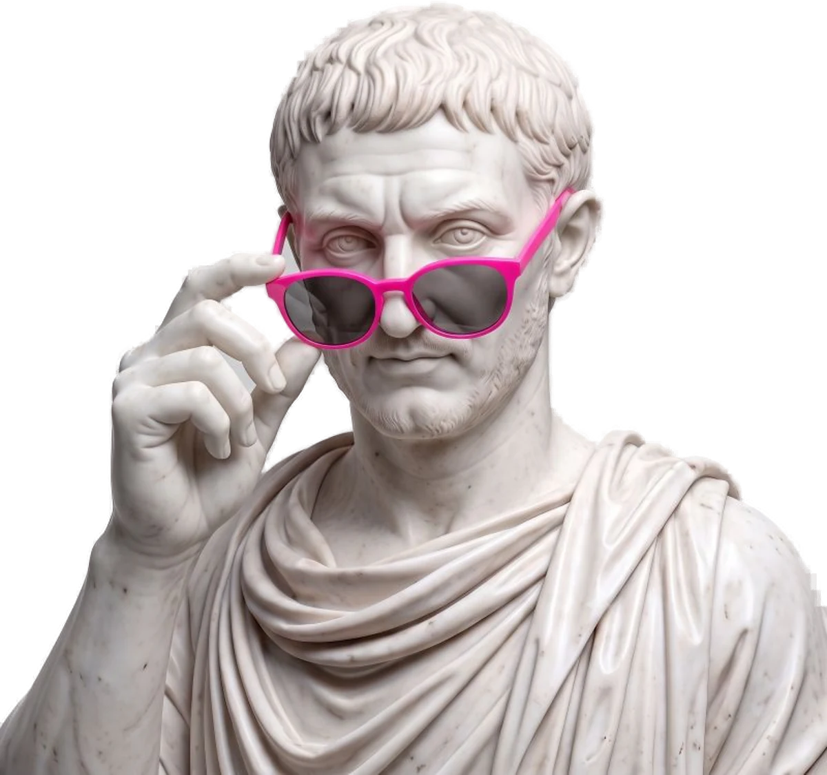 Papinian lowers his pink glasses and looks over them