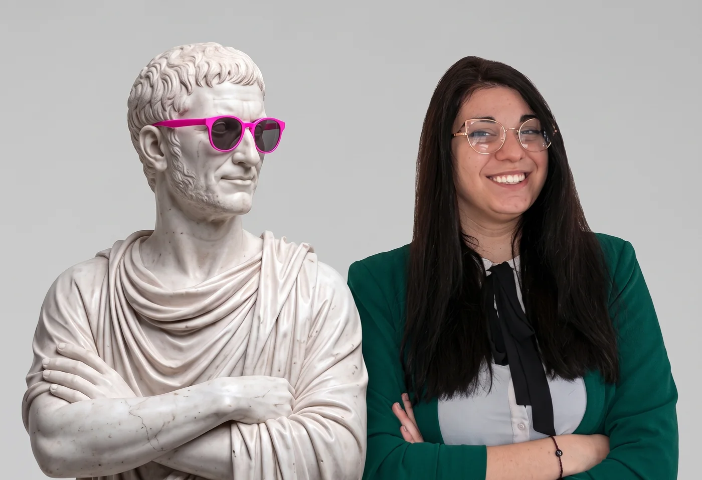 Sandra Ćatović Stručić and Papinian, both with arms crossed